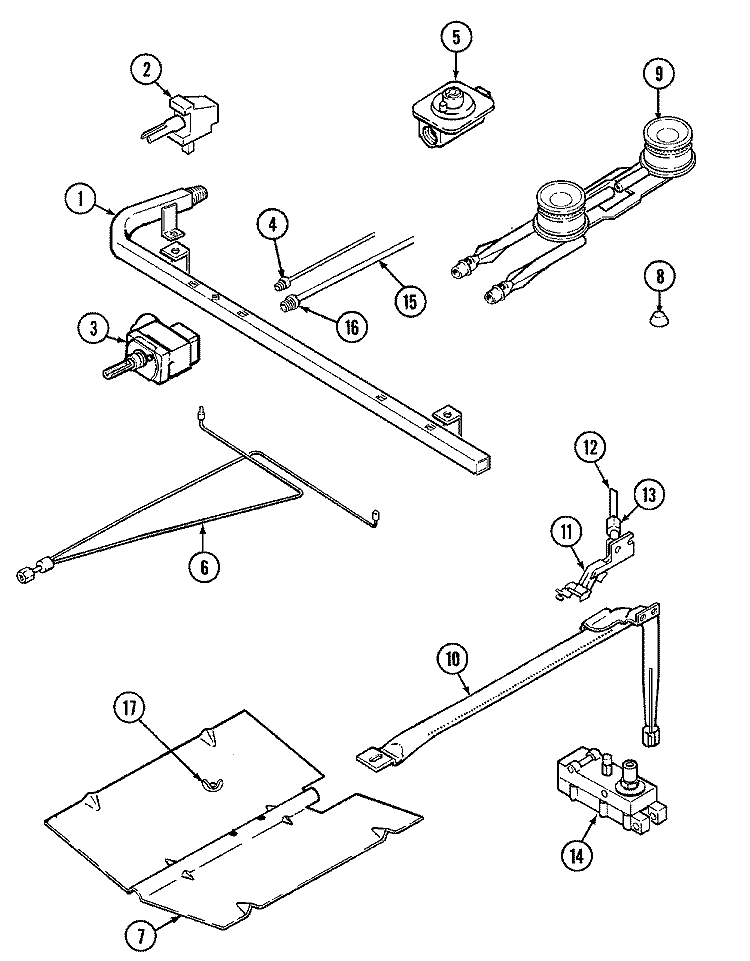 GAS CONTROLS Diagram and Parts List for 31000PAW  Magic Chef Range