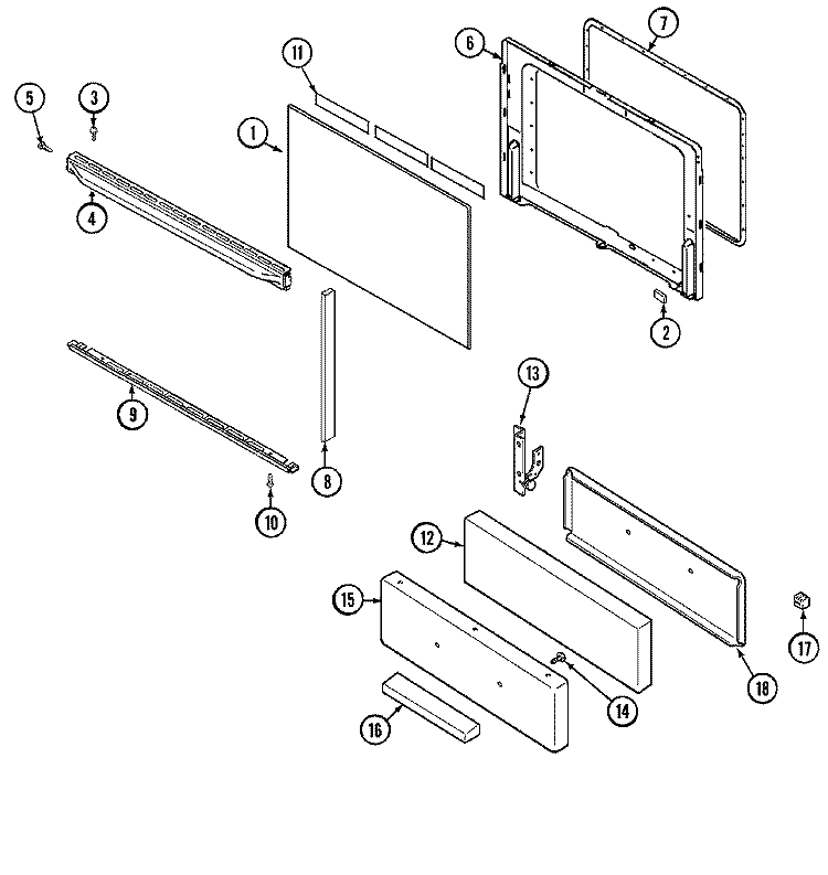DOOR / DRAWER Diagram and Parts List for 31003SAA  Magic Chef Range