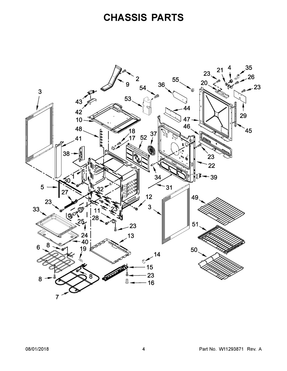Chassis Parts Diagram and Parts List for JES1450FS2  Maytag Range