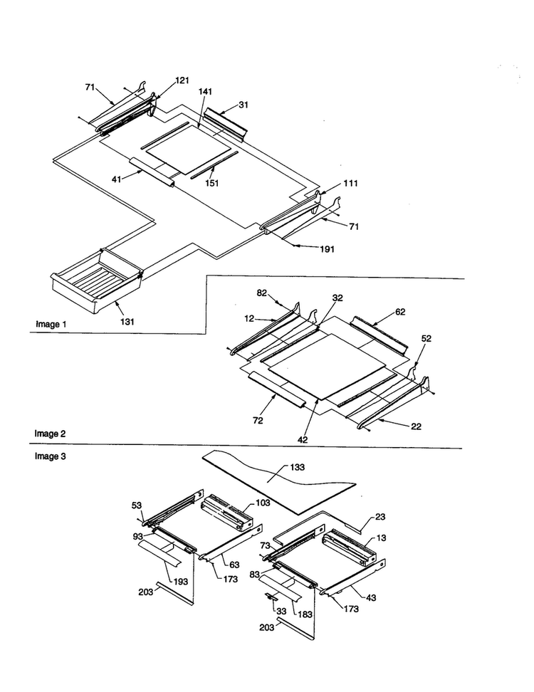 Shelving And Crisper Frame Diagram and Parts List for TN21V2C-P1315907WC  Amana Refrigerator