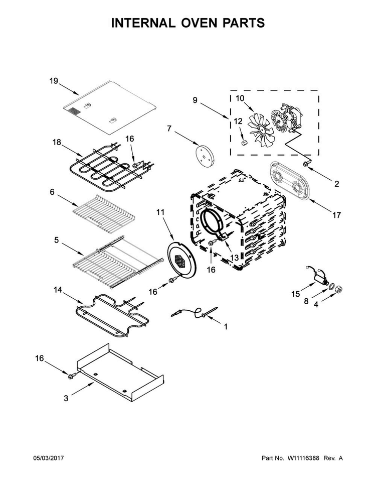 Internal Oven Parts Diagram and Parts List for JDRP436WP03  Jenn-Air Range