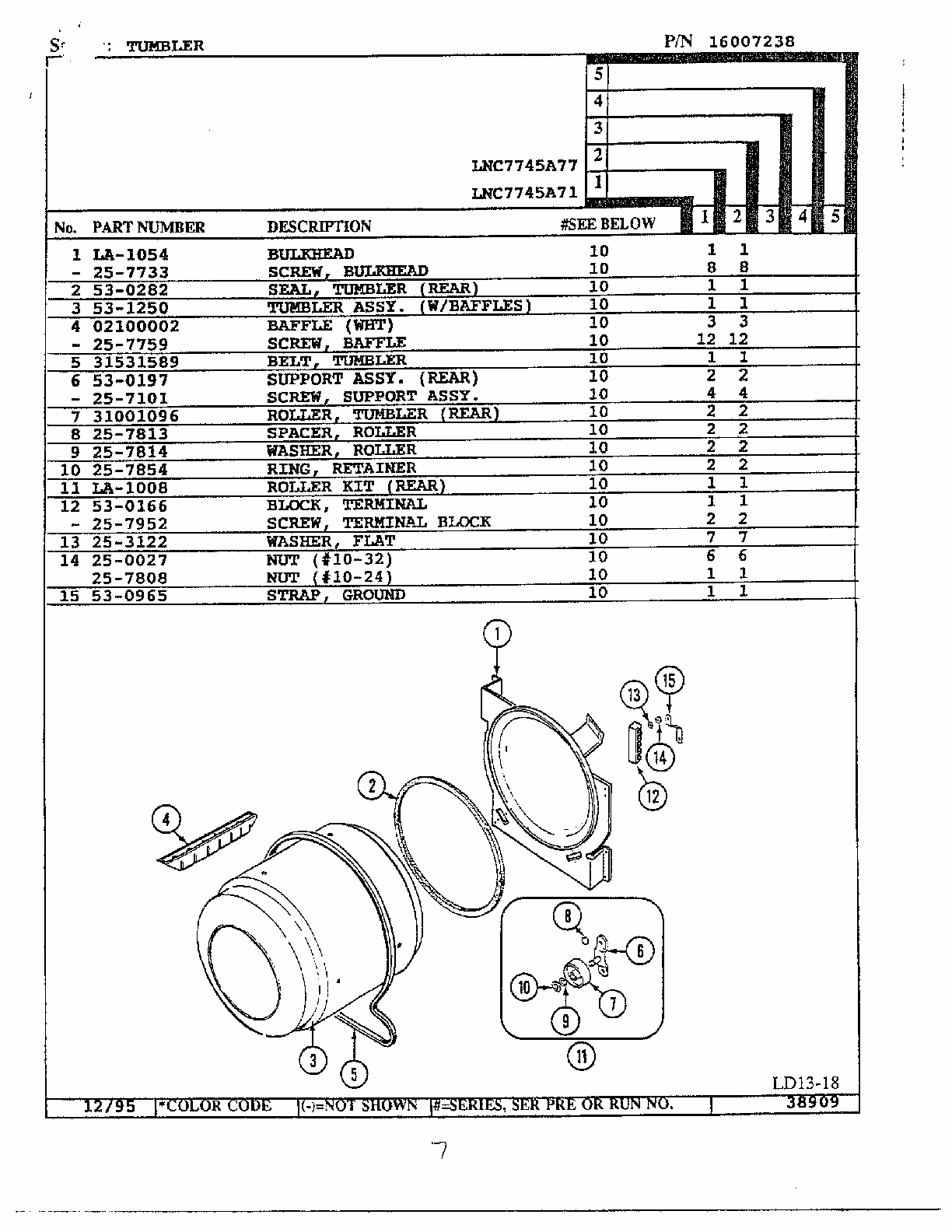 Tumbler Diagram and Parts List for LNC7745A71  Maytag Dryer