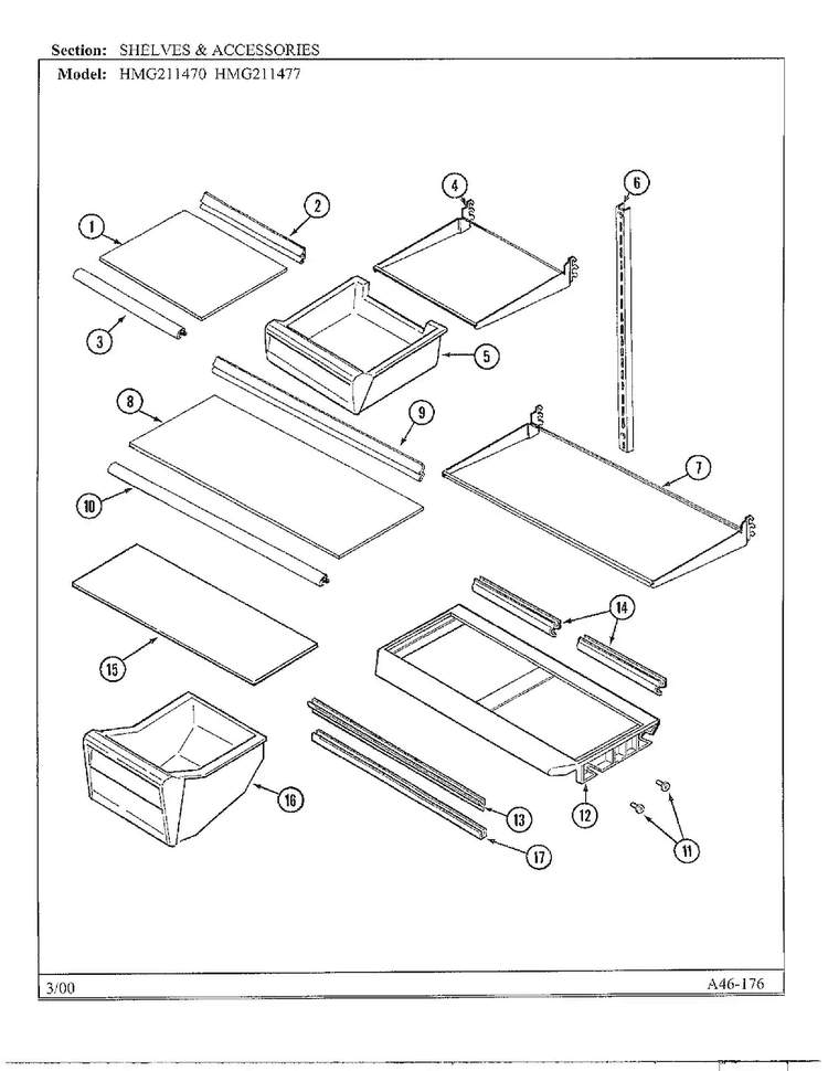 Shelves/accessories Diagram and Parts List for HMG211470  Admiral Refrigerator