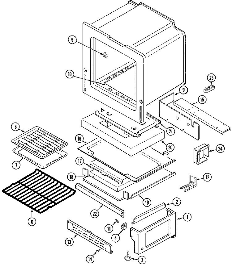OVEN / BASE Diagram and Parts List for 3422PVW  Magic Chef Range
