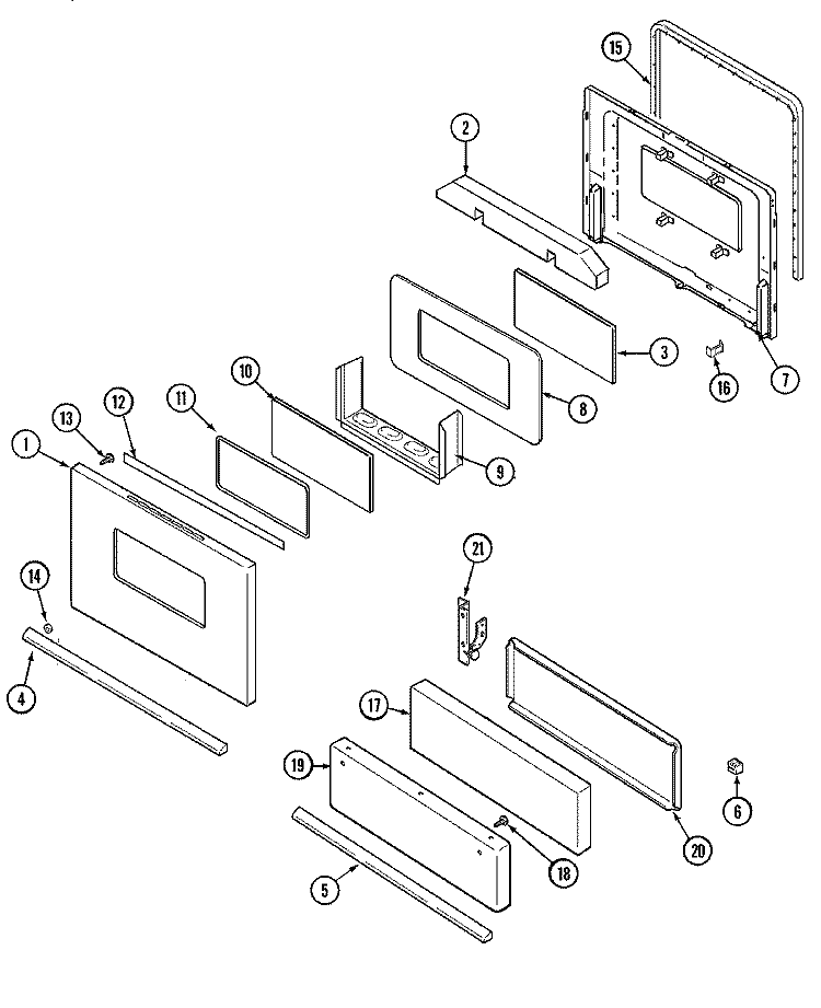 DOOR / DRAWER Diagram and Parts List for 31211WAV  Magic Chef Range