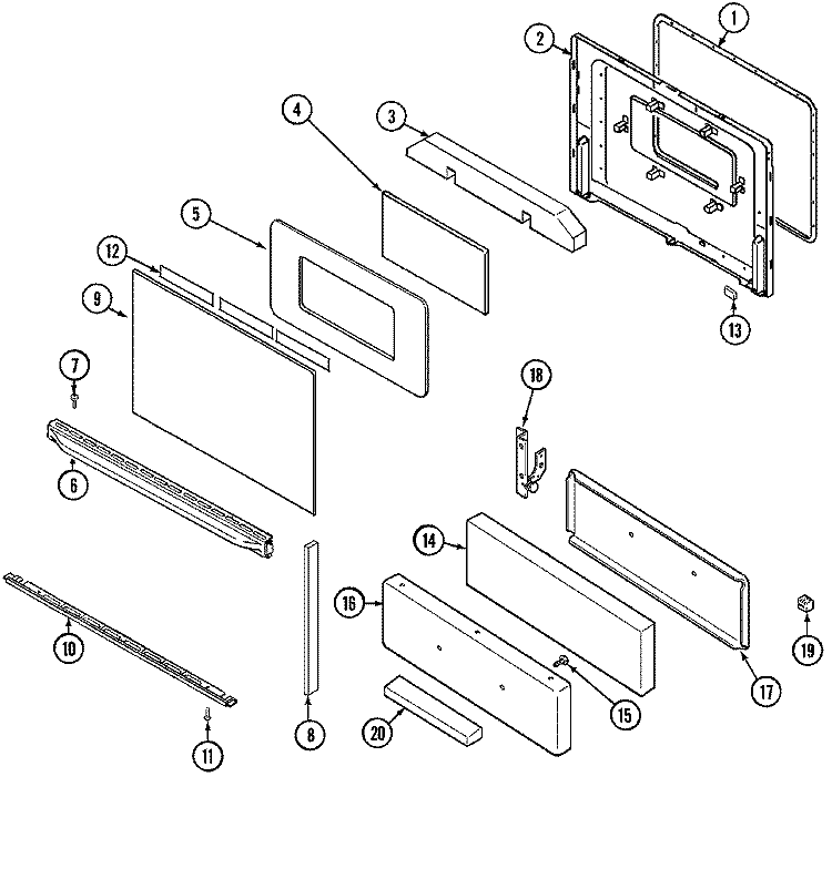 DOOR / DRAWER (31213XAx) Diagram and Parts List for 31213XAA  Magic Chef Range