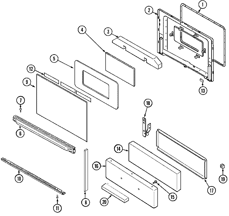 DOOR / DRAWER Diagram and Parts List for 31211XAW  Magic Chef Range