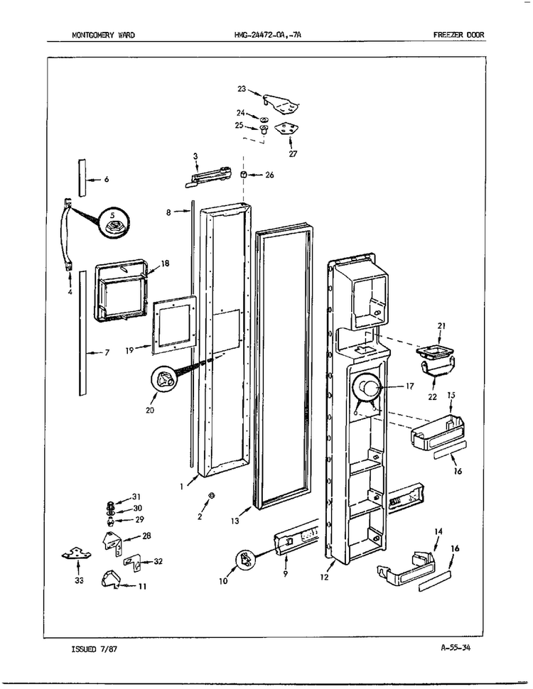 Freezer Door Diagram and Parts List for 24472A  Admiral Refrigerator