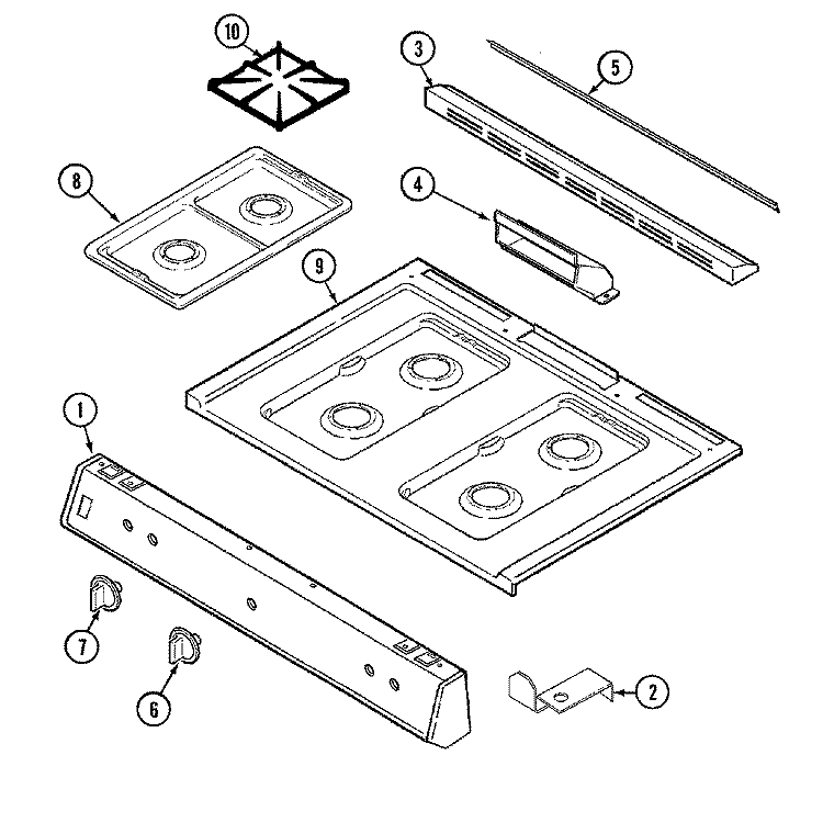 TOP ASSEMBLY Diagram and Parts List for 61S04PAW  Magic Chef Range