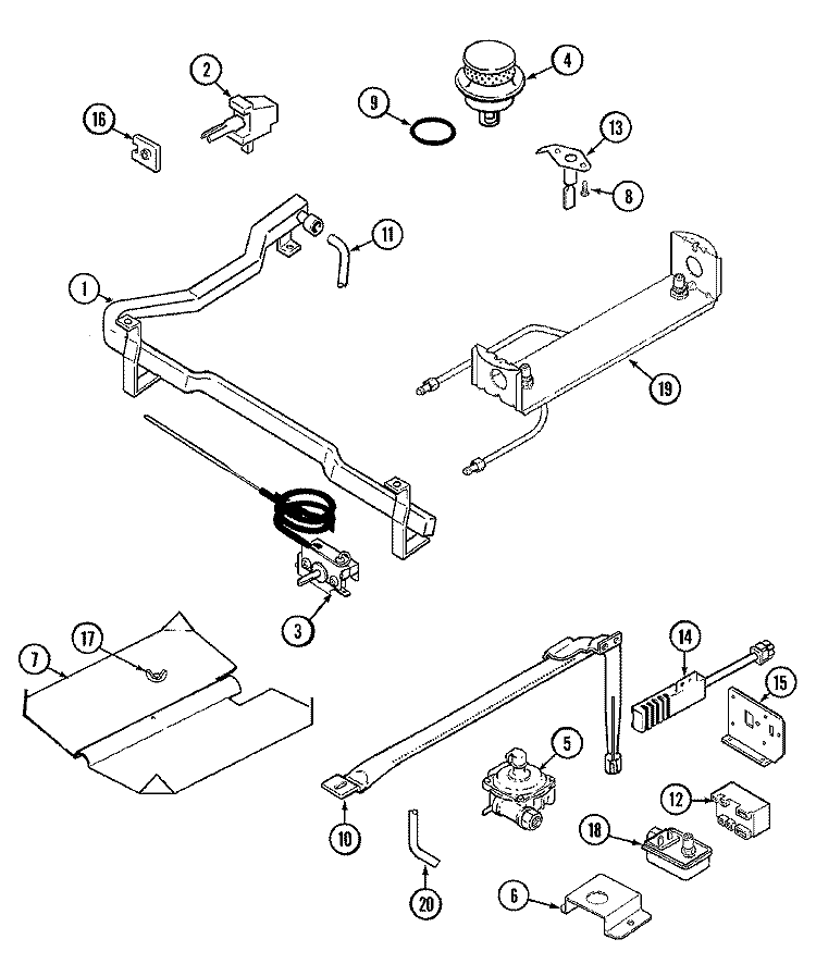 GAS CONTROLS Diagram and Parts List for 61S04PAW  Magic Chef Range