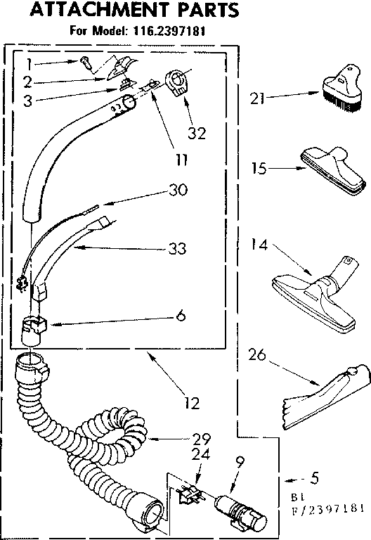 Attachments Parts Diagram and Parts List for 1162397181  Kenmore Canister Vacuum