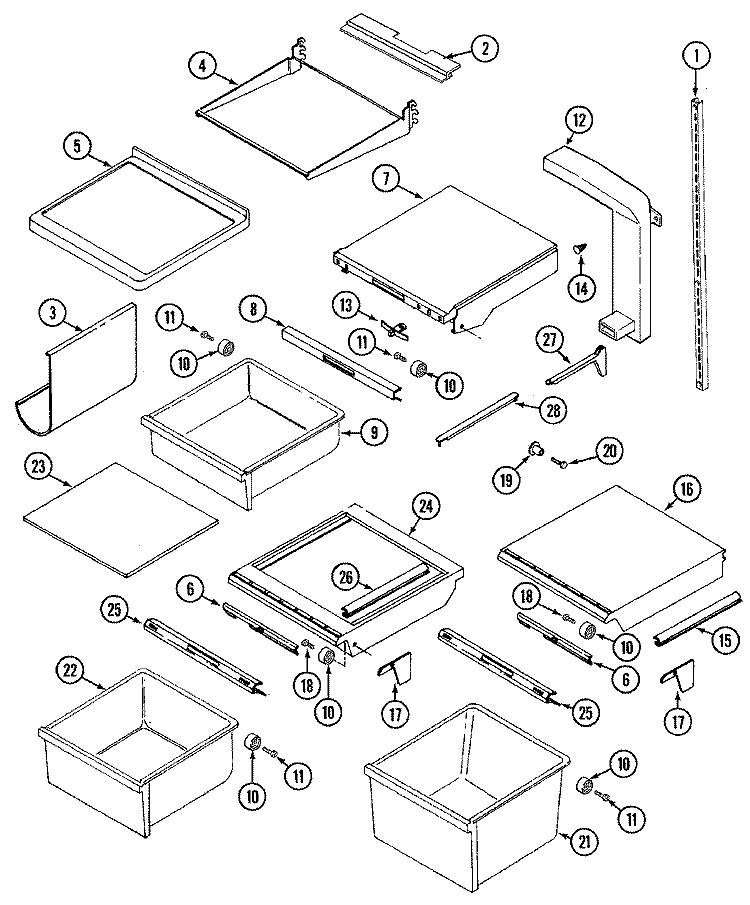 SHELVES & ACCESSORIES Diagram and Parts List for RSD2200EAM  Maytag Refrigerator