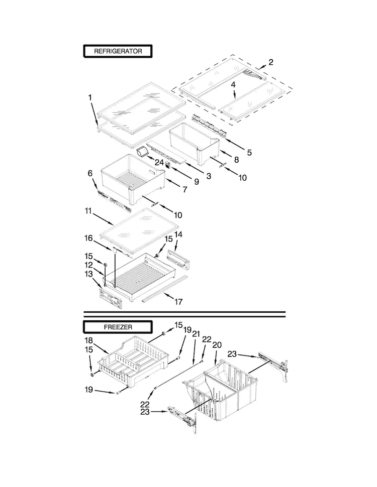 Shelf Parts Diagram and Parts List for MFB2055YEB00  Maytag Refrigerator