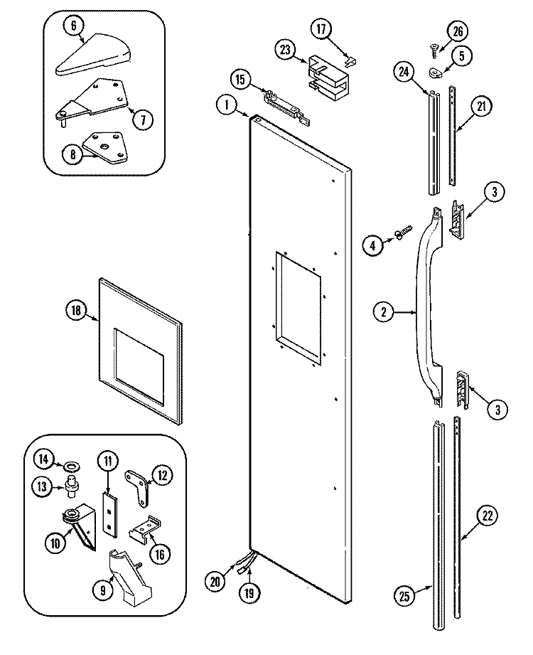 FREEZER OUTER DOOR Diagram and Parts List for RSW2200EAM  Maytag Refrigerator