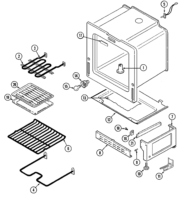 OVEN / BASE Diagram and Parts List for 3563XYW  Magic Chef Range