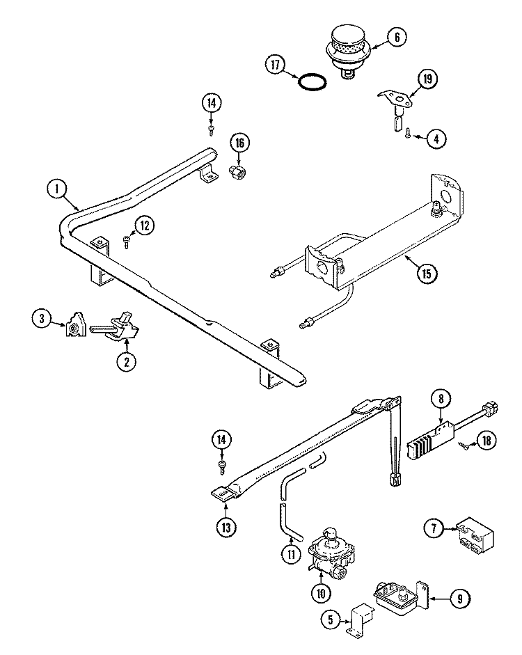 GAS CONTROLS Diagram and Parts List for 3167XYA  Magic Chef Range