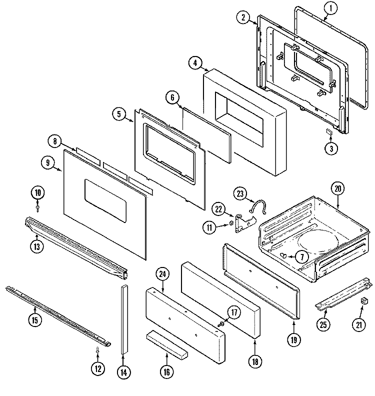 DOOR / DRAWER Diagram and Parts List for 3167XYA  Magic Chef Range