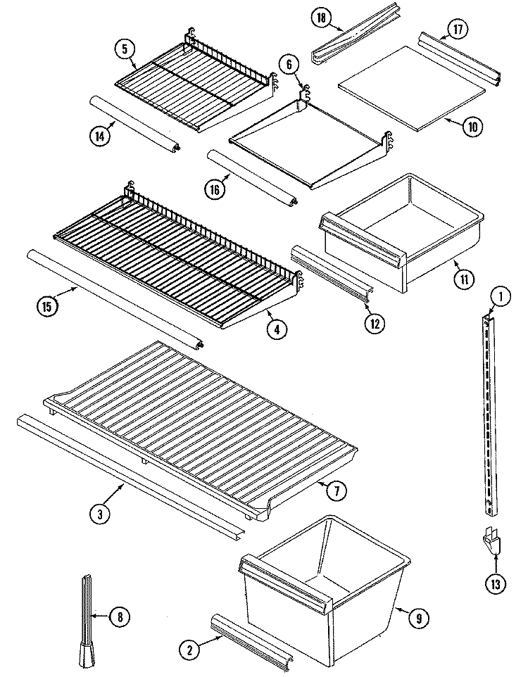 SHELVES & ACCESSORIES Diagram and Parts List for NT177PW  Norge Refrigerator