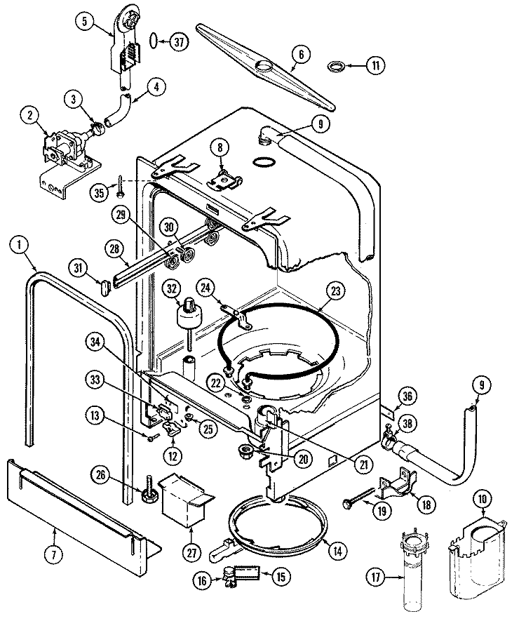 TUB Diagram and Parts List for DU2J3V  Magic Chef Dishwasher
