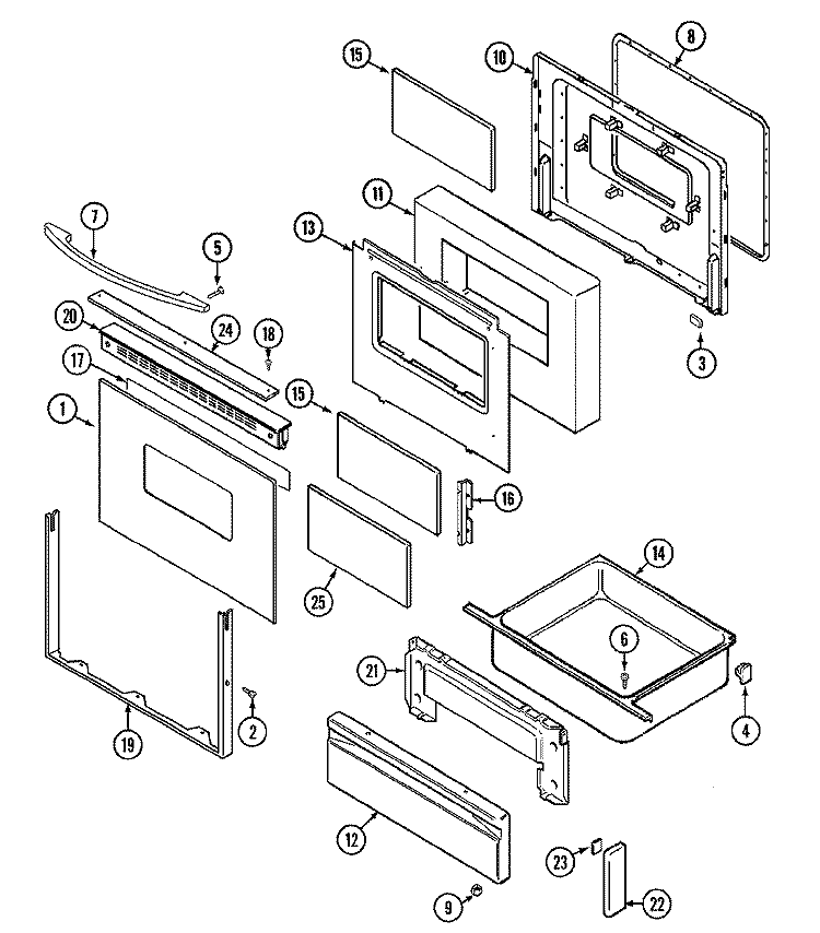 DOOR / DRAWER Diagram and Parts List for FCE10610WC  Jenn-Air Range