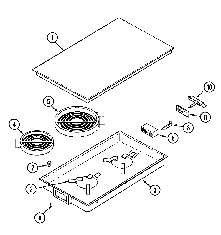 GLASS CARTRIDGE Diagram and Parts List for A126B  Jenn-Air Cooktop