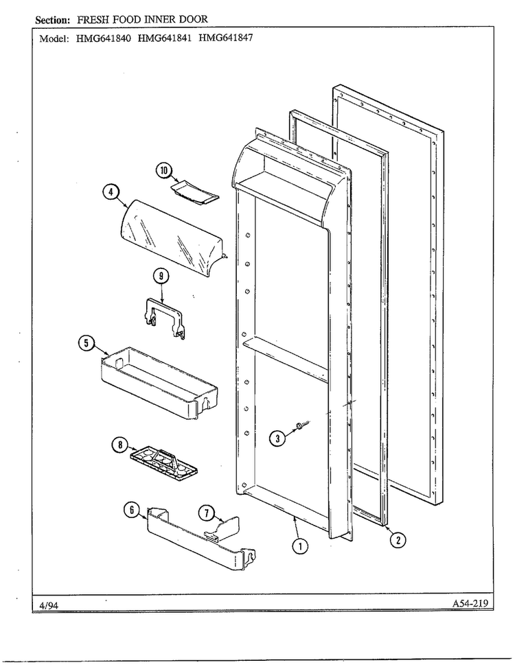 Fresh Food Inner Door Diagram and Parts List for 641841  Admiral Refrigerator