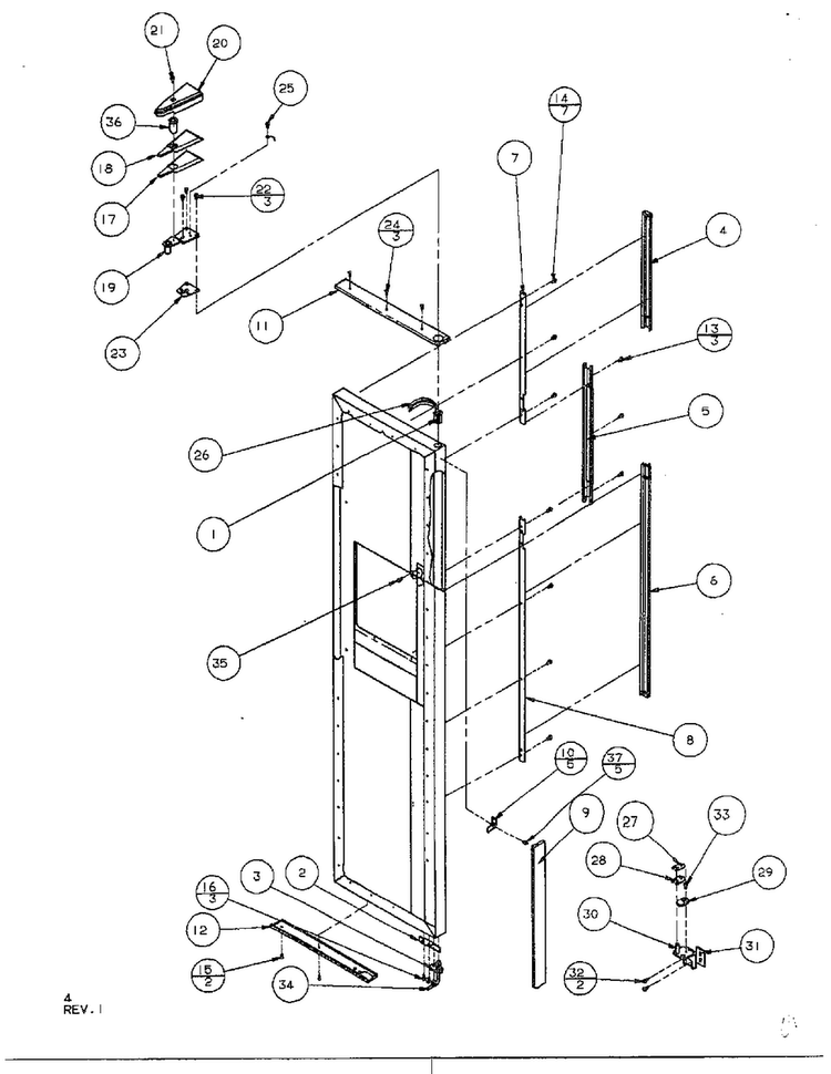 Freezer Door/hinge/and Trim Parts Diagram and Parts List for SQD25MB3  Amana Refrigerator