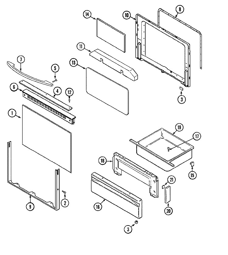 DOOR / DRAWER Diagram and Parts List for FCG20002A  Jenn-Air Range