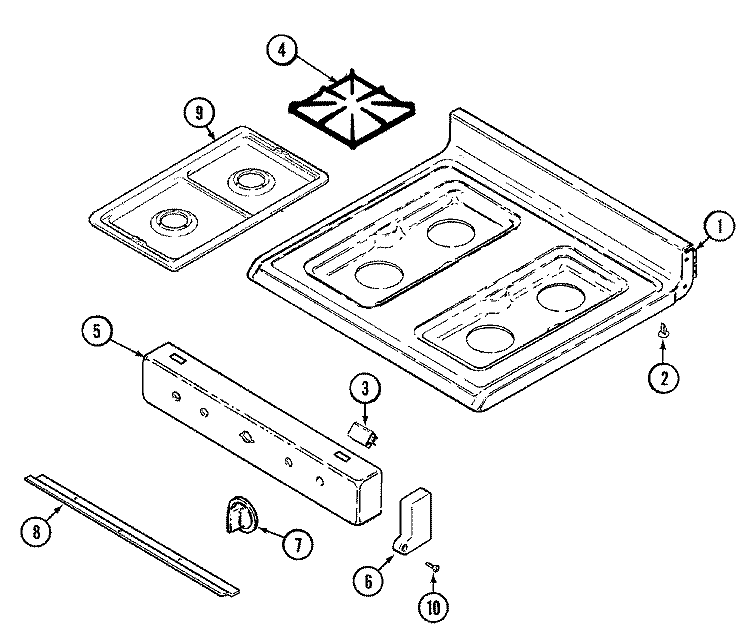 TOP ASSEMBLY Diagram and Parts List for CRG7700CAW  Maytag Range