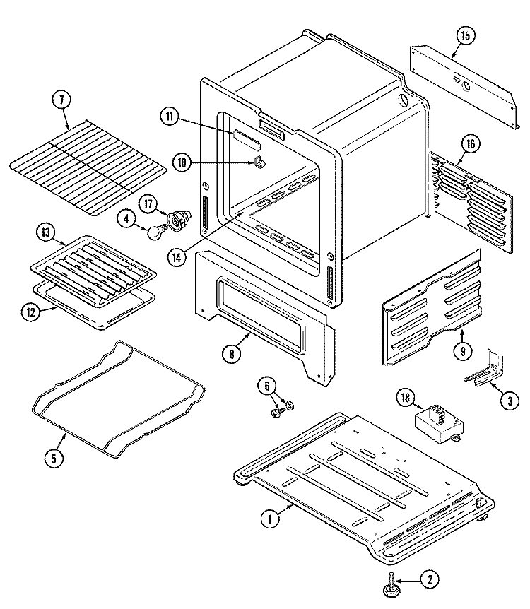 OVEN / BASE Diagram and Parts List for GM3111GXAW  Maytag Range