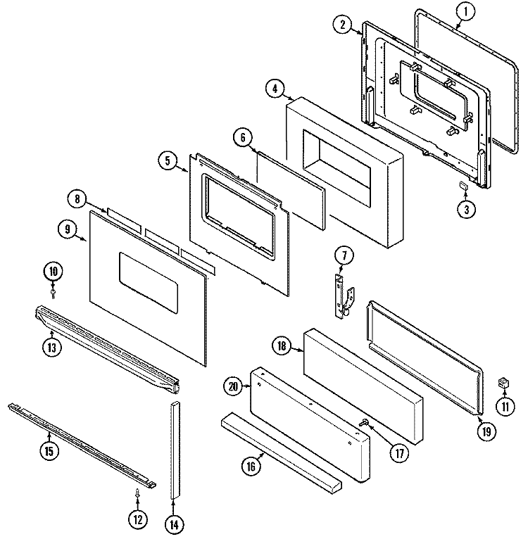 DOOR \ DRAWER Diagram and Parts List for GM3111GXAW  Maytag Range