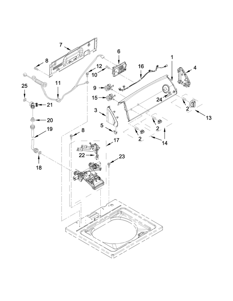 Controls And Water Inlet Parts Diagram and Parts List for 4KNTW4430EQ0  Amana Washer