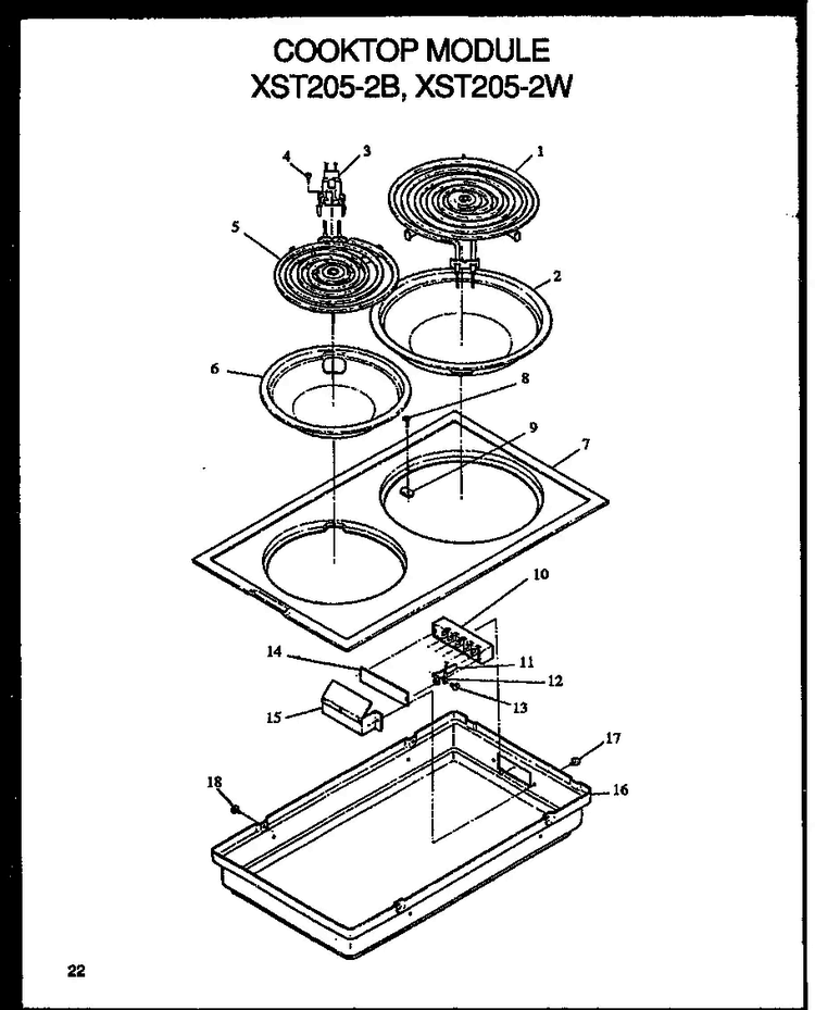 Cooktop Module Diagram and Parts List for XST209-2W P1133345NW Amana Range