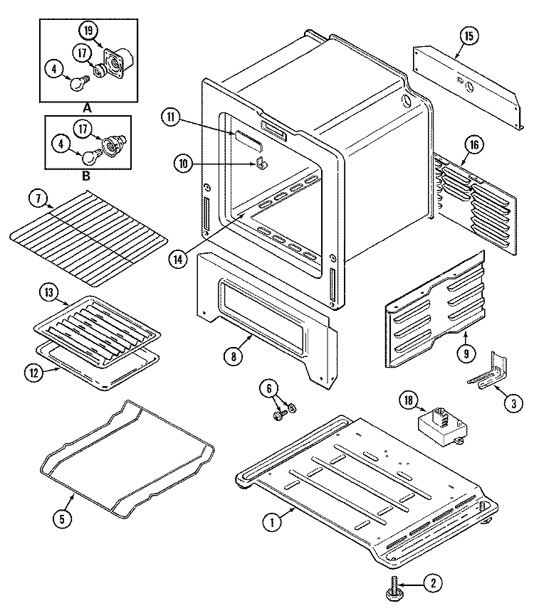 OVEN / BASE Diagram and Parts List for CRG7500CGW  Maytag Range
