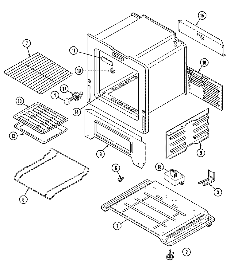 OVEN / BASE Diagram and Parts List for GA31713WAV  Maytag Range