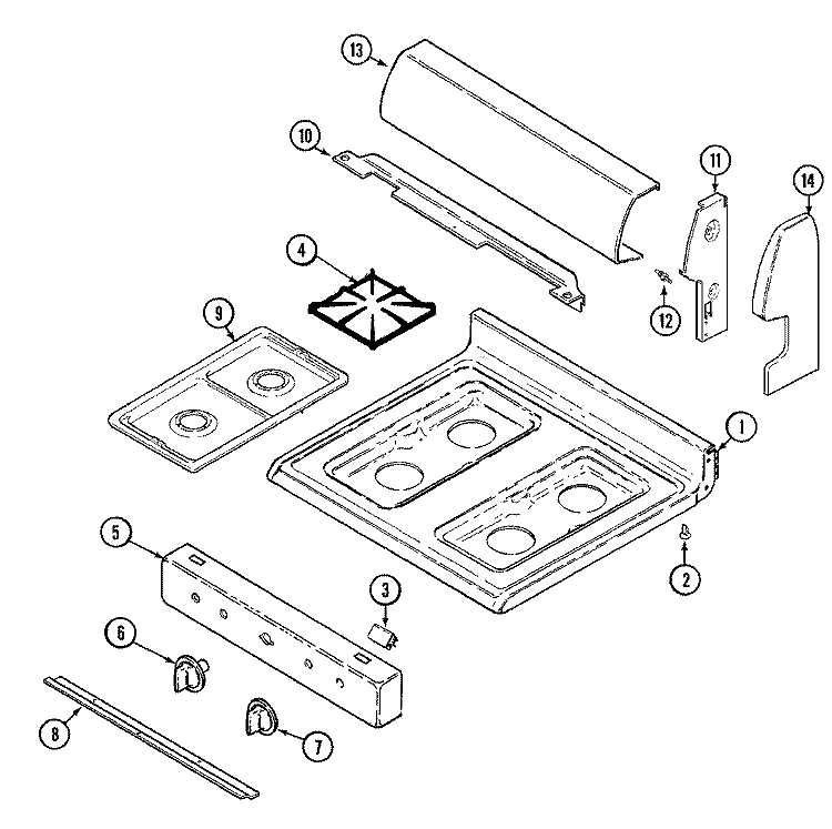 CONTROL PANEL / TOP ASSEMBLY Diagram and Parts List for A31703PAAL  Admiral Range