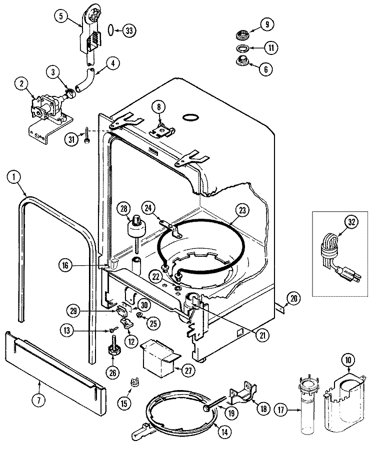 TUB Diagram and Parts List for DU2000V-C  Magic Chef Dishwasher