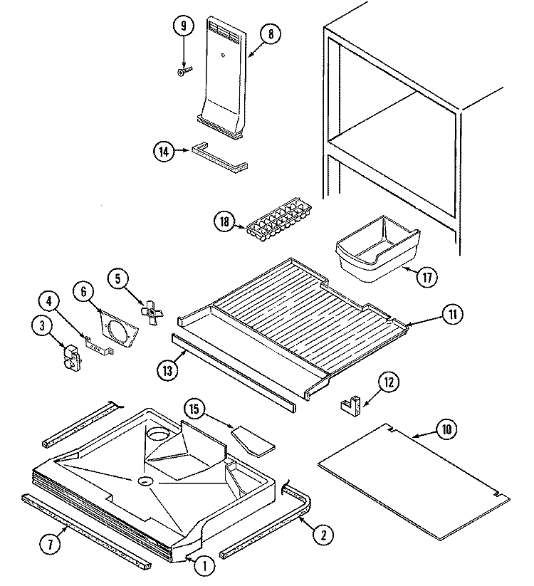 FREEZER COMPARTMENT Diagram and Parts List for GT15B7N3EV  Admiral Refrigerator