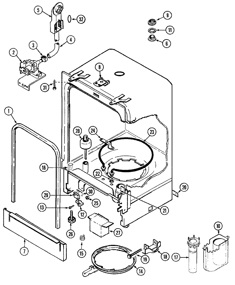 TUB Diagram and Parts List for DU2100B  Magic Chef Dishwasher