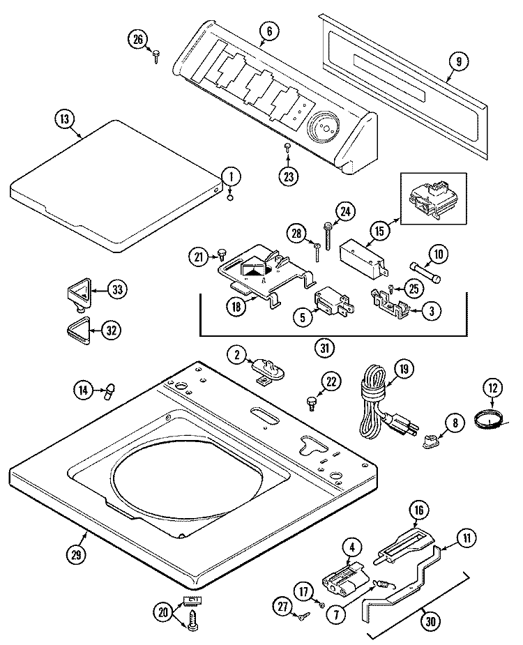 TOP Diagram and Parts List for LAT4916AAE  Maytag Washer