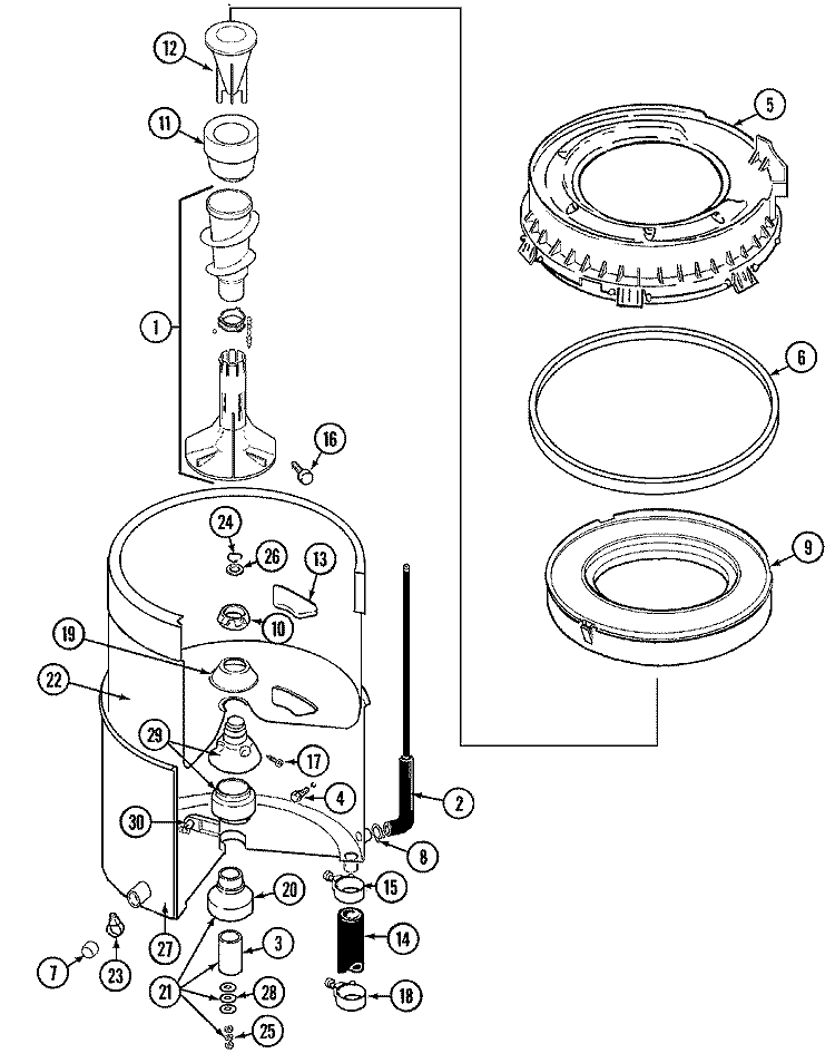 TUB Diagram and Parts List for LAT9356AAM  Maytag Washer