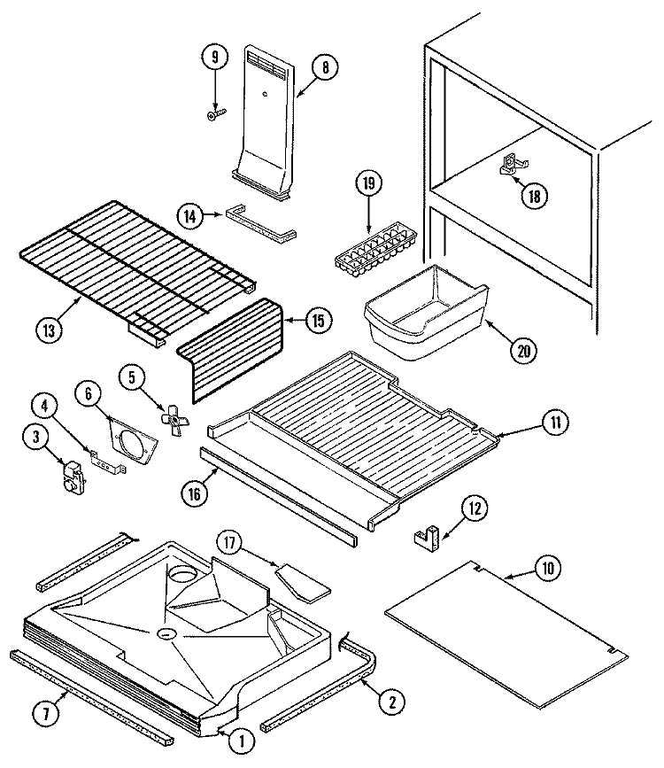 FREEZER COMPARTMENT Diagram and Parts List for GT19B6N3EV  Admiral Refrigerator