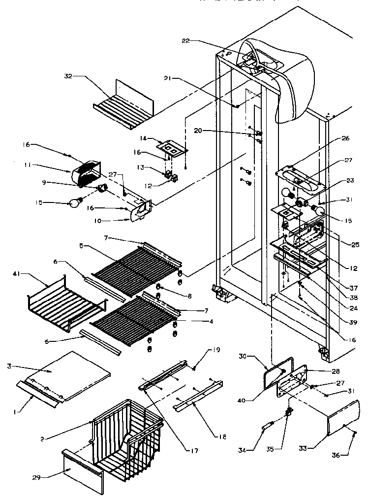 Freezer Shelving And Refrigerator Light Diagram and Parts List for SPD25QA3W-P1181321WW  Amana Refrigerator