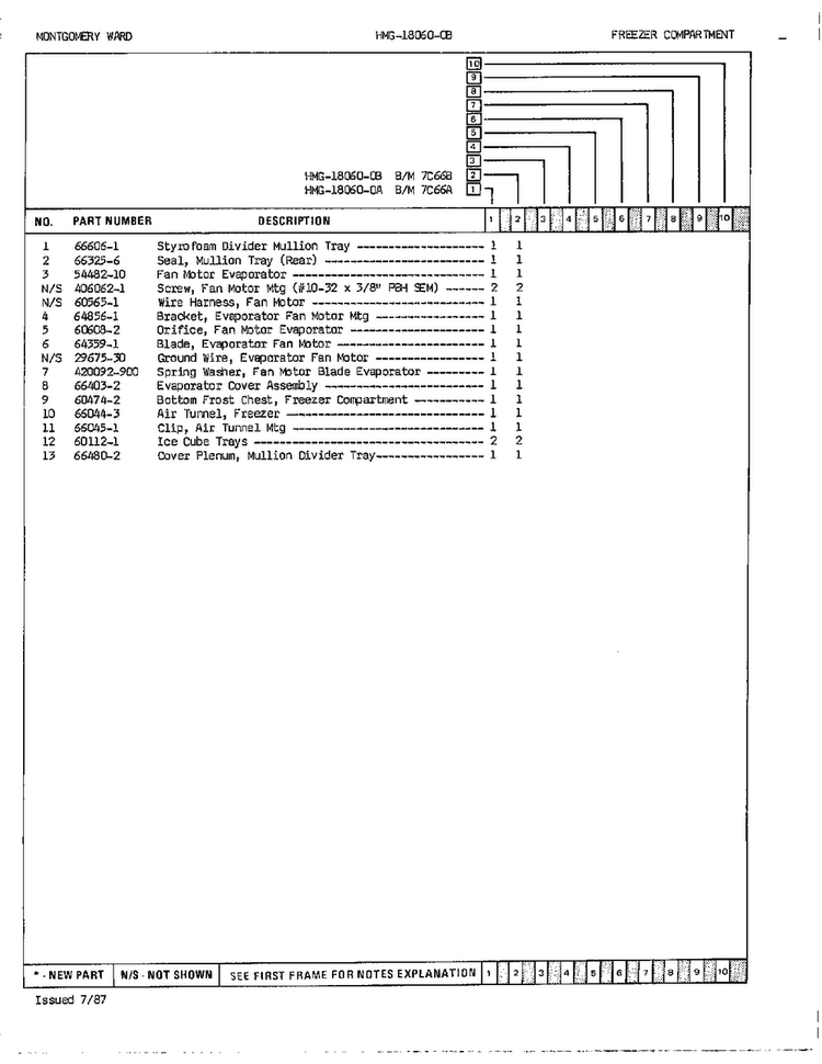 Freezer Compartment Page 2 Diagram and Parts List for 18060A  Admiral Refrigerator