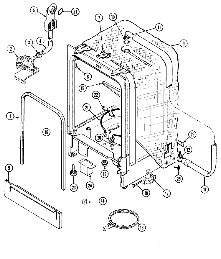 TUB Diagram and Parts List for DW731A  Jenn-Air Dishwasher