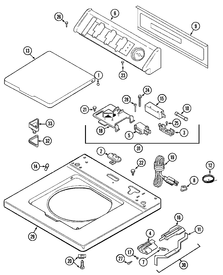 TOP Diagram and Parts List for LAT1916ABE  Maytag Washer
