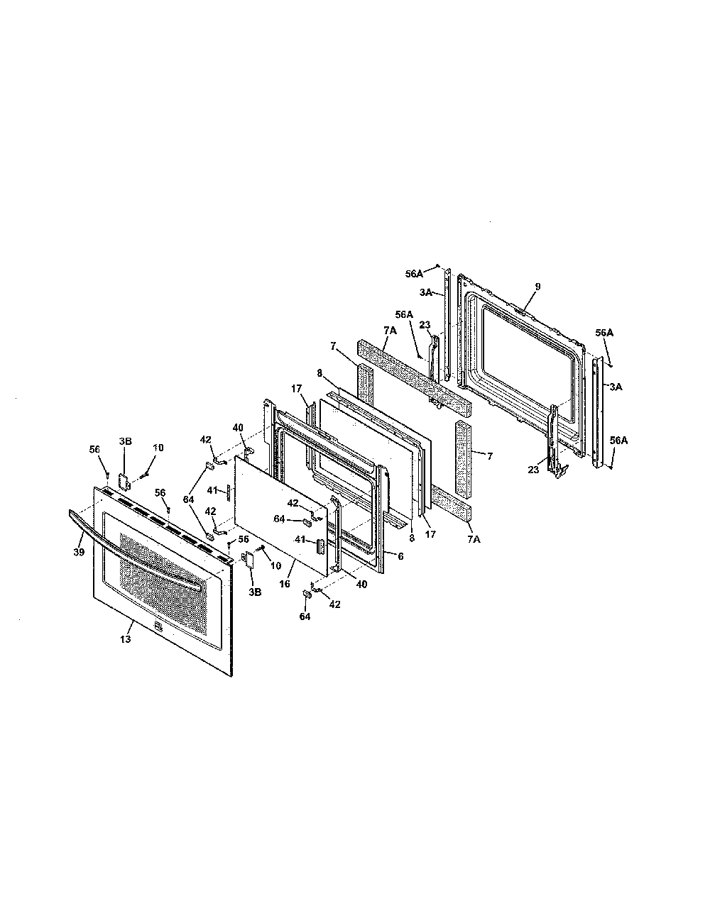 Door Diagram and Parts List for 79042533311  Kenmore Range