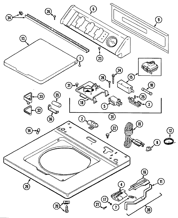 TOP Diagram and Parts List for LAT5006AGE  Maytag Washer