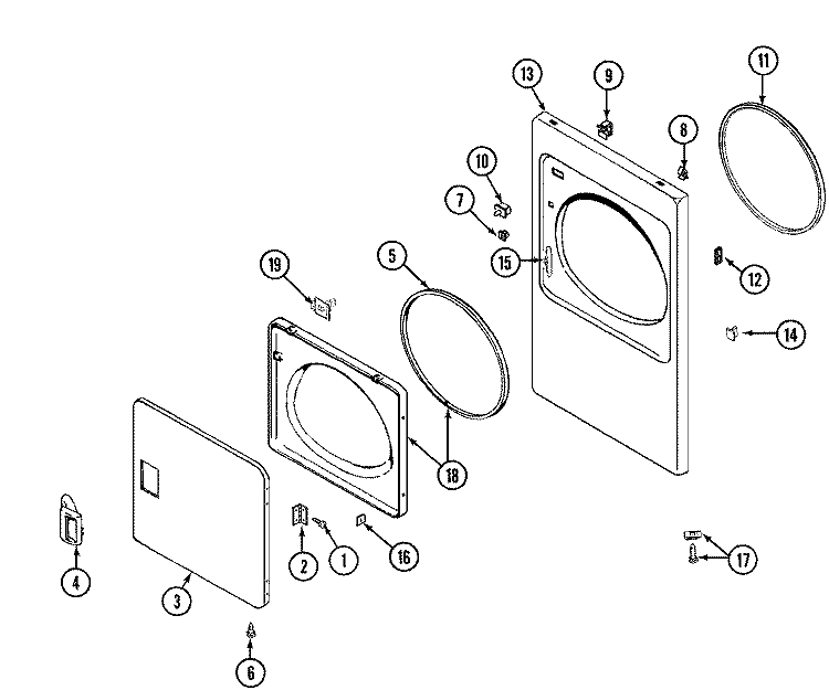 DOOR Diagram and Parts List for LDG8706AAM  Maytag Dryer
