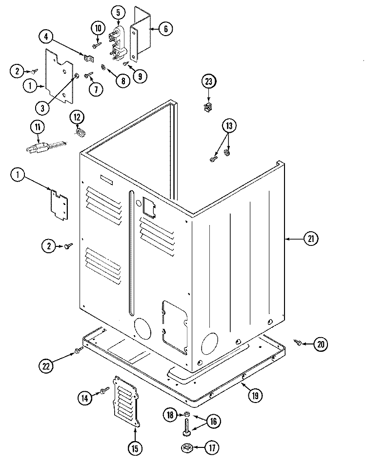 CABINET - REAR Diagram and Parts List for LDG8706AAM  Maytag Dryer